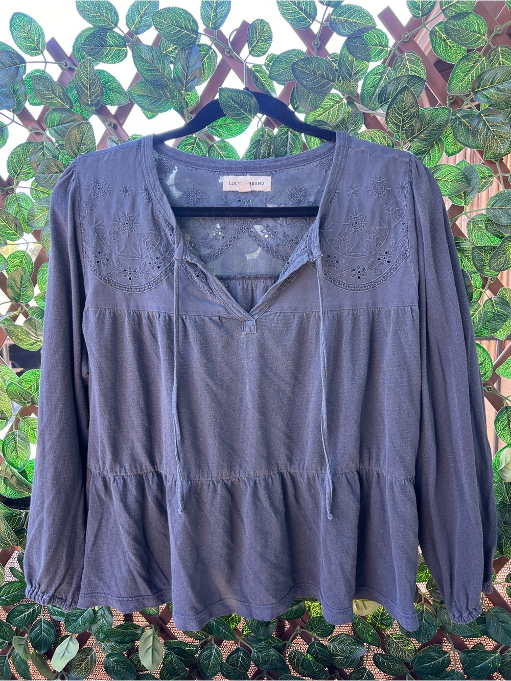 LUCKY BRAND Blue Embroidered Blouse